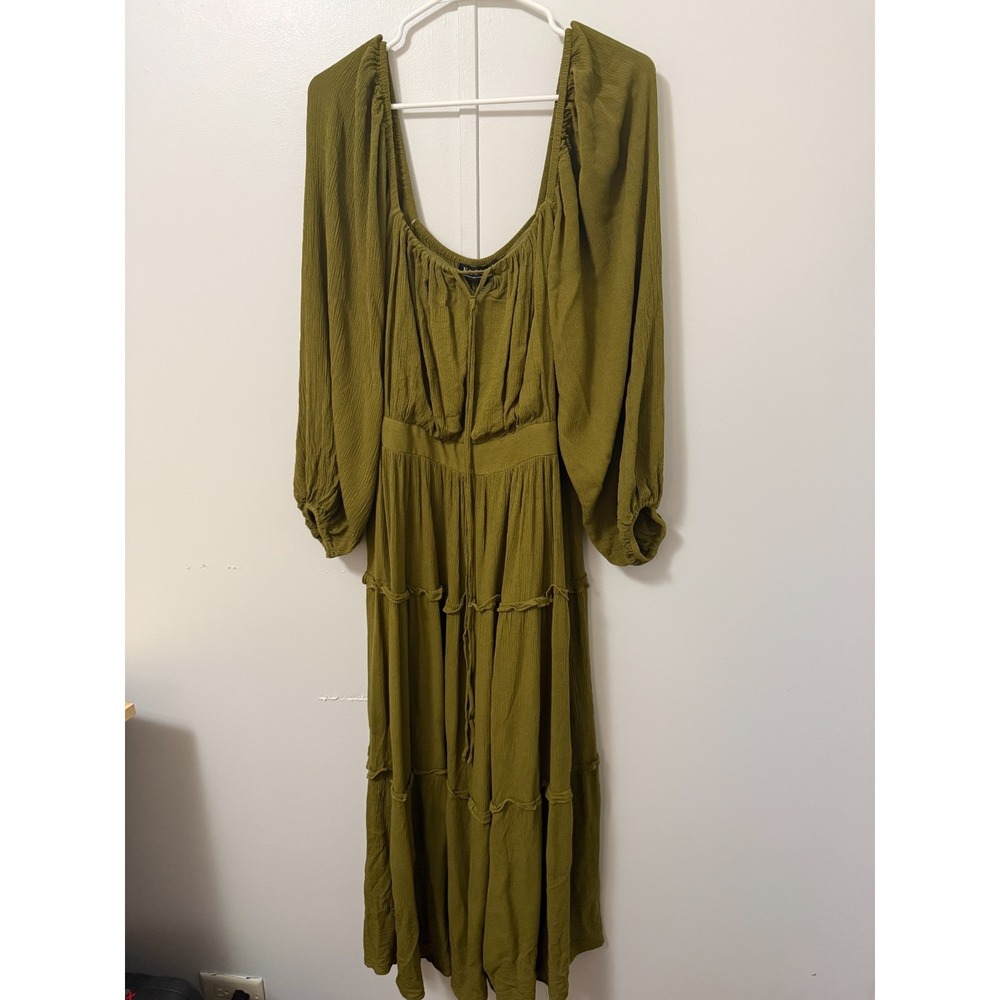 Eloquii Tiered Ruffle Maxi Dress 14 Balloon Sleeve Green Boho Whimsical Cottage - Picture 3 of 13